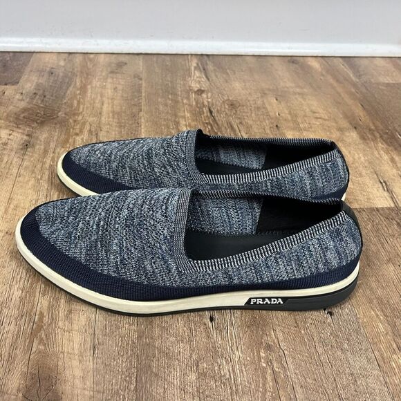 Prada St. Tropez Slip On Twill Loafers Men's 9 Heathered Blue 4D3996 *No Insole - Picture 1 of 15